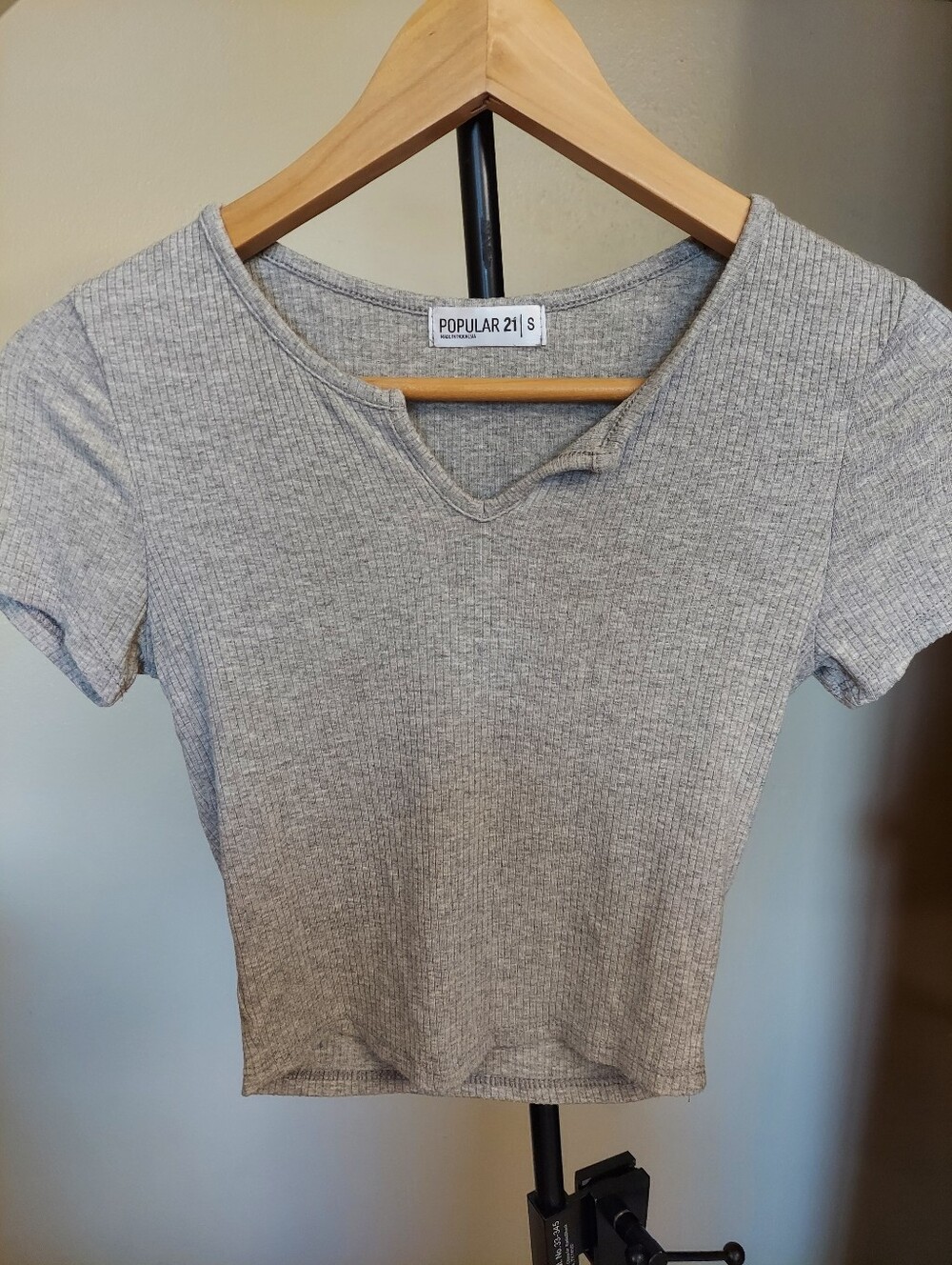 Popular 21 Sz S Ribbed Short Sleeve Crop Top in Light Gray